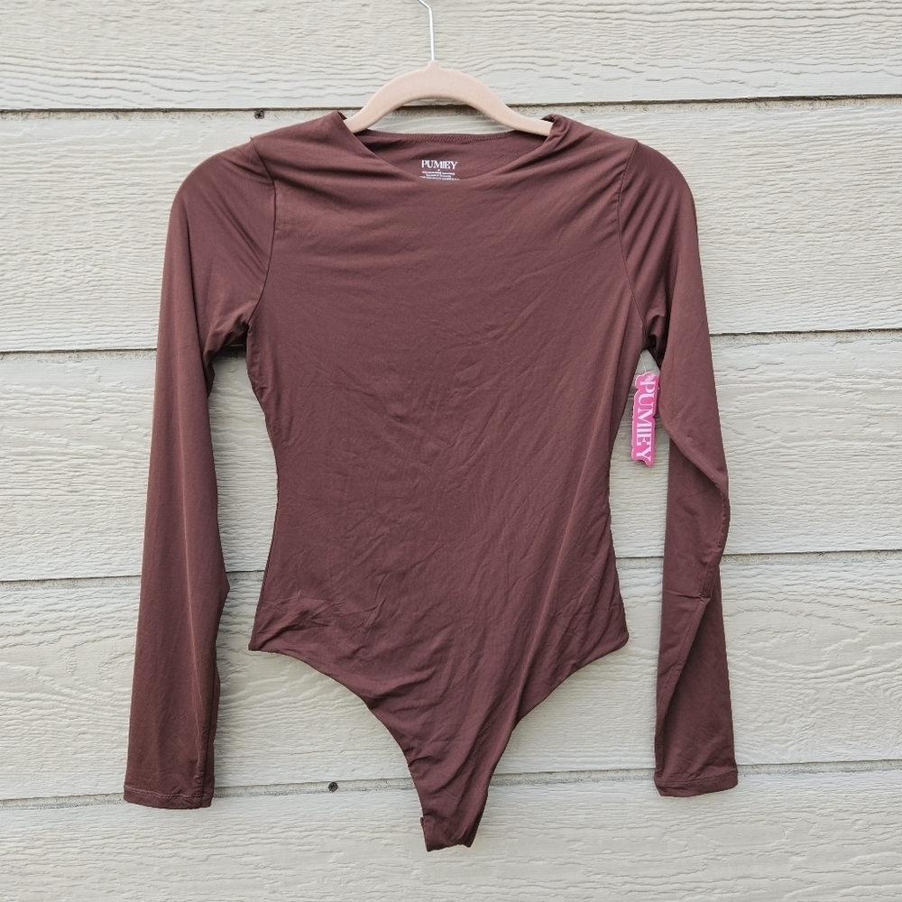 NWT Pumiey long sleeve crewneck bodysuit brown size medium